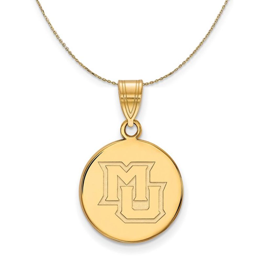 14k Yellow Gold Marquette U Medium Disc Necklace - 16 Inch